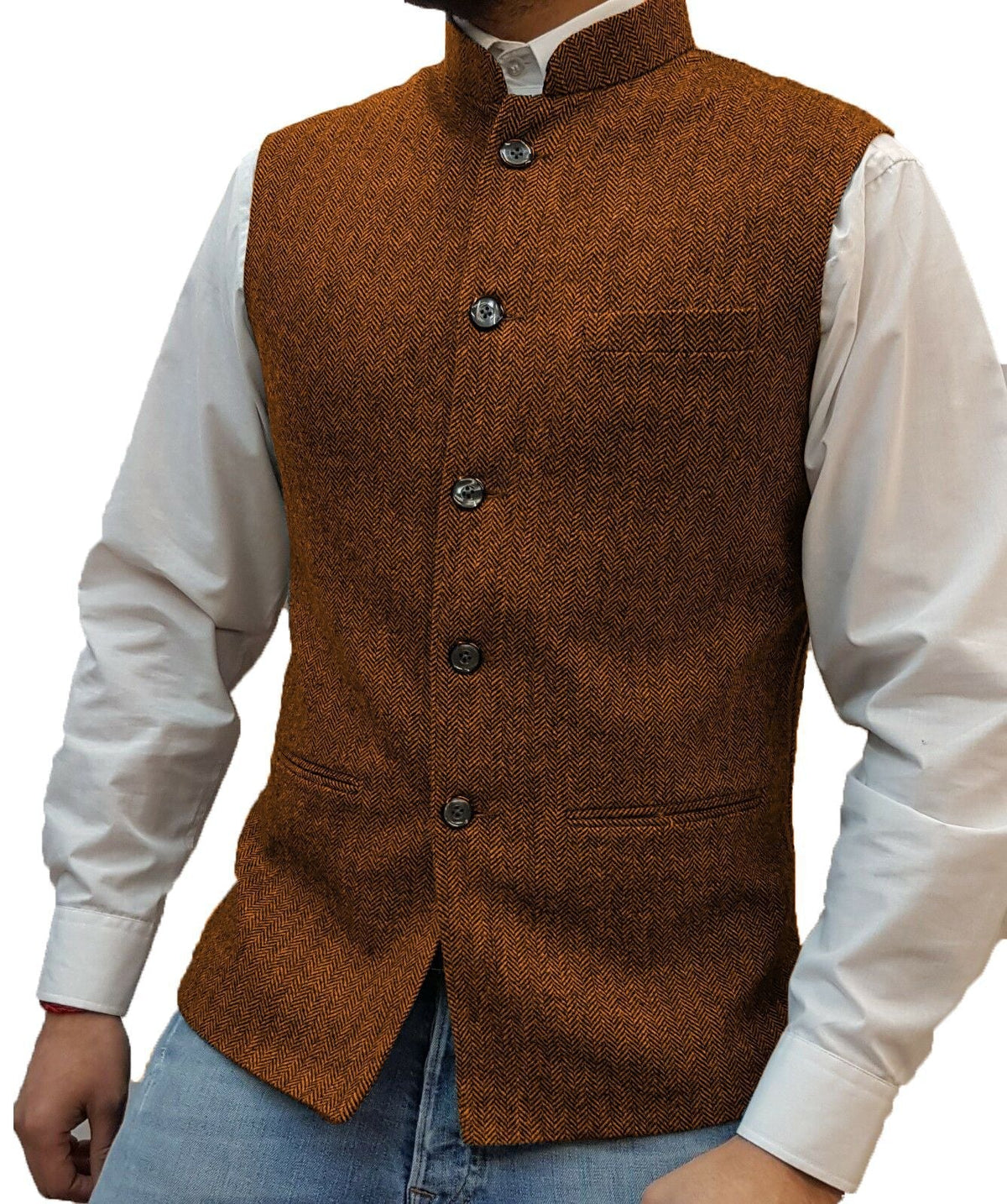 🔥Limited-time offer-Men's Herringbone Waistcoat with Stand Collar