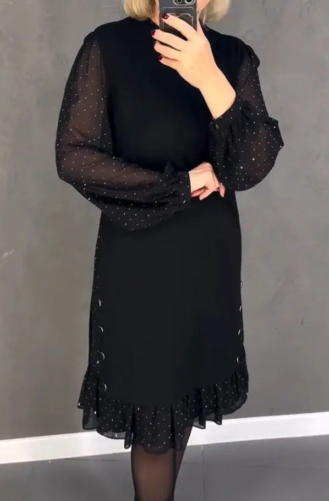✨ Flattering Elegance | Women's Rhinestone Round-Neck Midi Dress