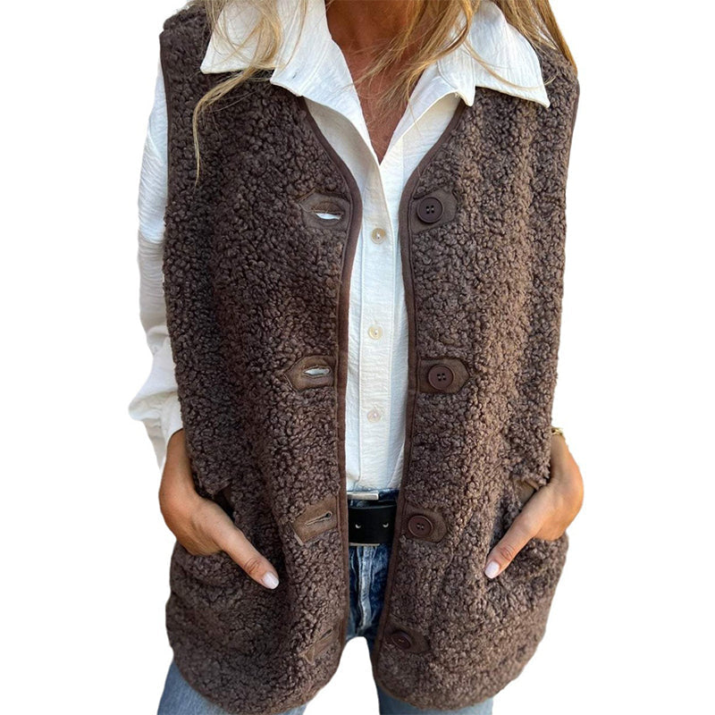 ๐ Plush Teddy Sherpa Button-Down Cropped Vest โ Cozy Autumn Layering