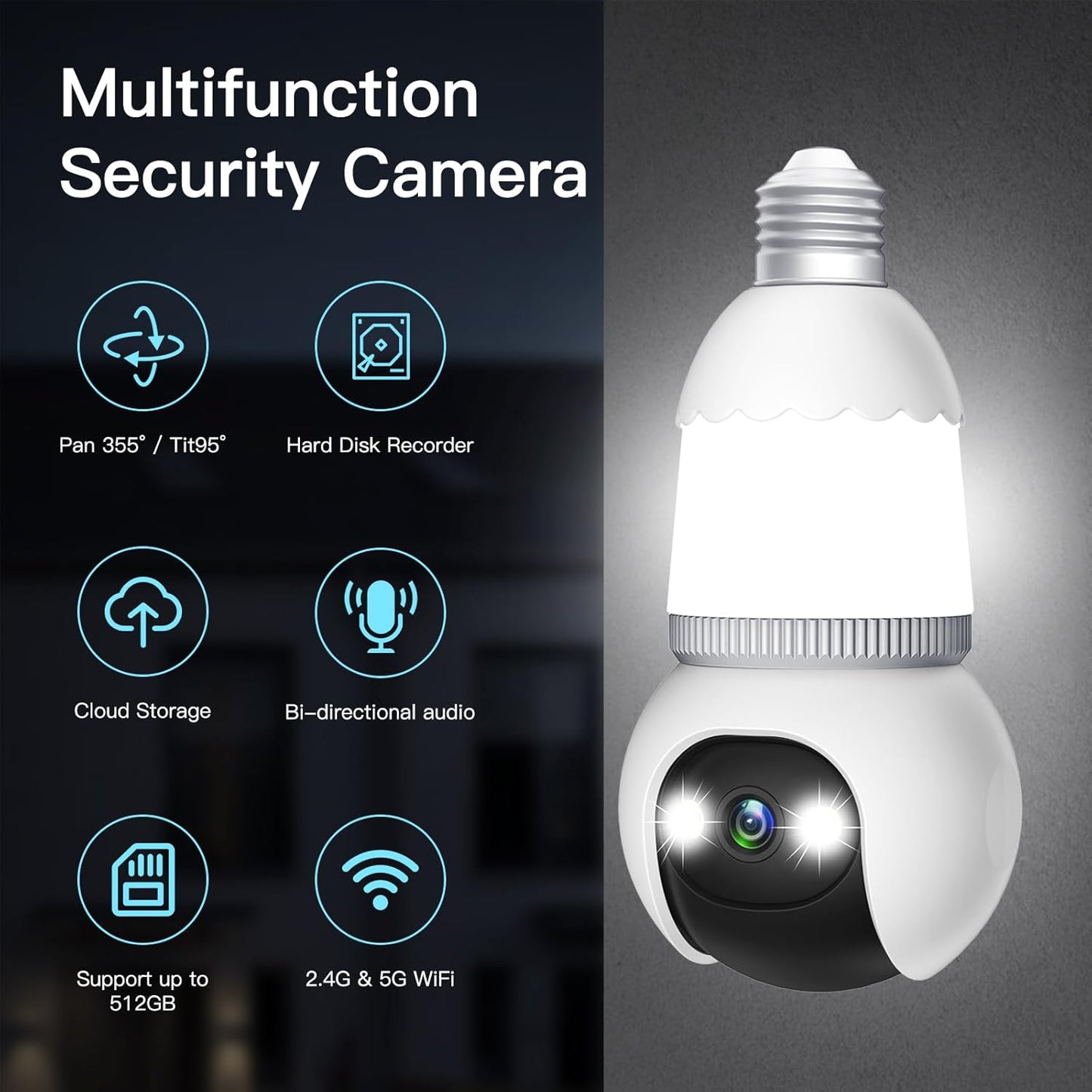 š„All-New UpgradeāØ4MP Light Bulb Security Camera 5G&2.4GHz Wireless Outdoor Indoor Camera with Night Vision
