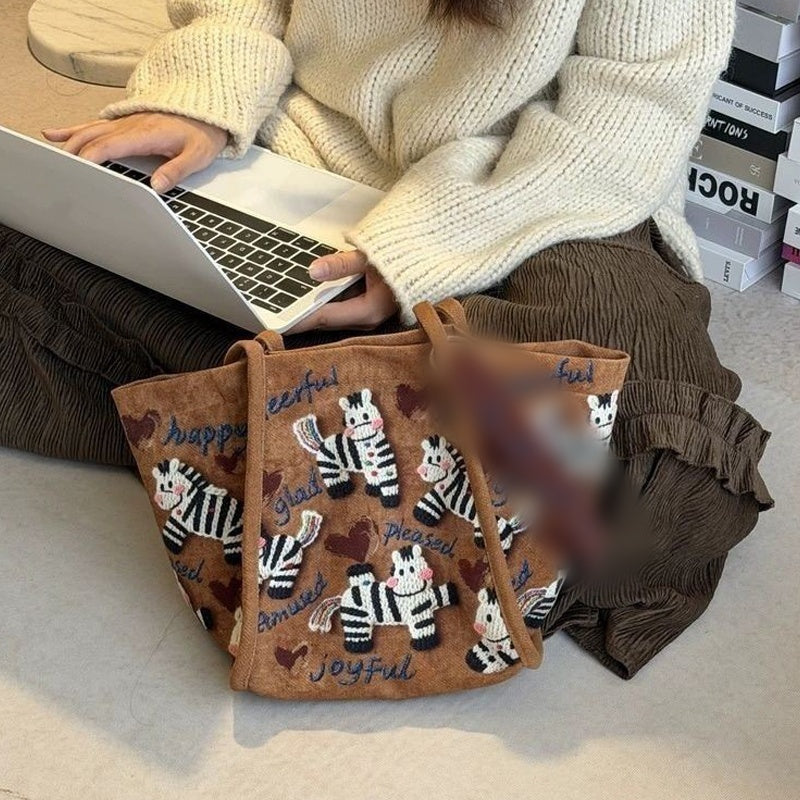 💖Embroidered Zebra Canvas Tote Bag