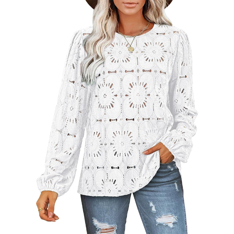 ✨ Women’s Elegant Crew Neck Hollow-Out Long Sleeve Top – Chic, Comfortable & Stylish for Any Occasion 👚💖