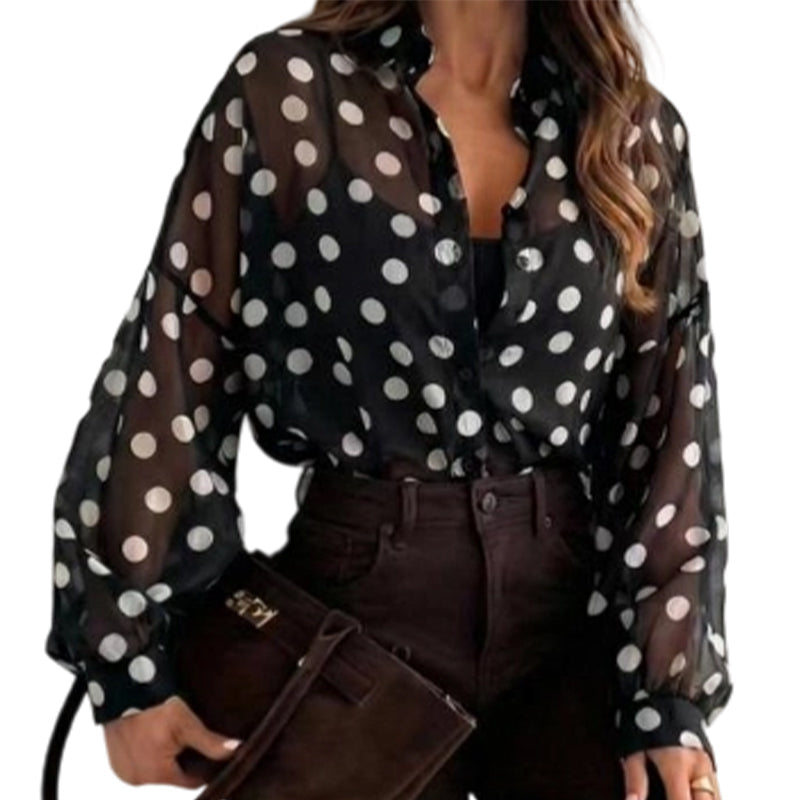 ๐ 50% OFF NOW! ๐ผ Women's Polka Dot Shirt with Puff Sleeves โ Lightweight, Breathable & Versatile ๐