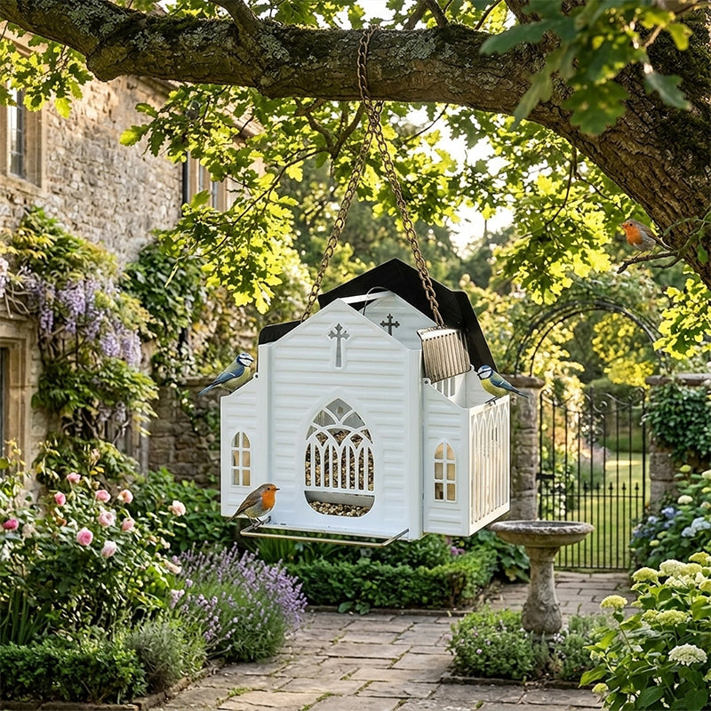 A Shelter for the Birds🏠Church-Shaped Solar-Powered Bird Feeder
