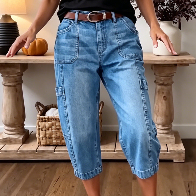 ๐ 50% OFF | Women's Casual Stretchy Cropped Denim Pants โ Relaxed Barrel Fit, Mid-Waist & Multi-Pocket Design, Sizes Sโ3XL โจ๐