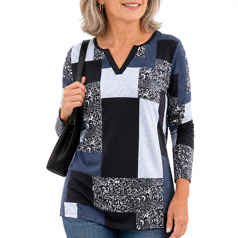 New Arrival✨Lightweight Geometric Print Top with V-Neck – Must-Have for Versatile Everyday Looks
