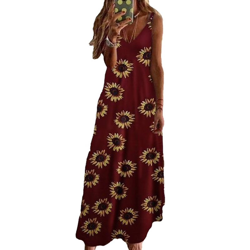 Bestseller🏆👗 Printed Strap Maxi Dress – Elegant V-Neck & Airy Fit for Garden Parties or City Strolls