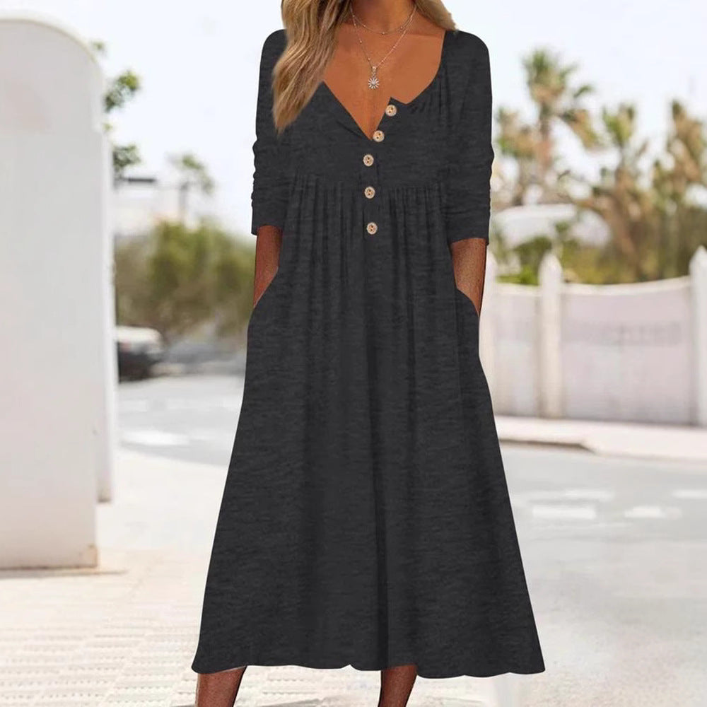 New Arrivals🛍️Women's V-Neck Button Pleated Dress