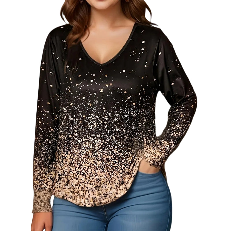 ⌛Limited-Time Offer-Women's V-Neck Gradient Print Long Sleeve Shirt