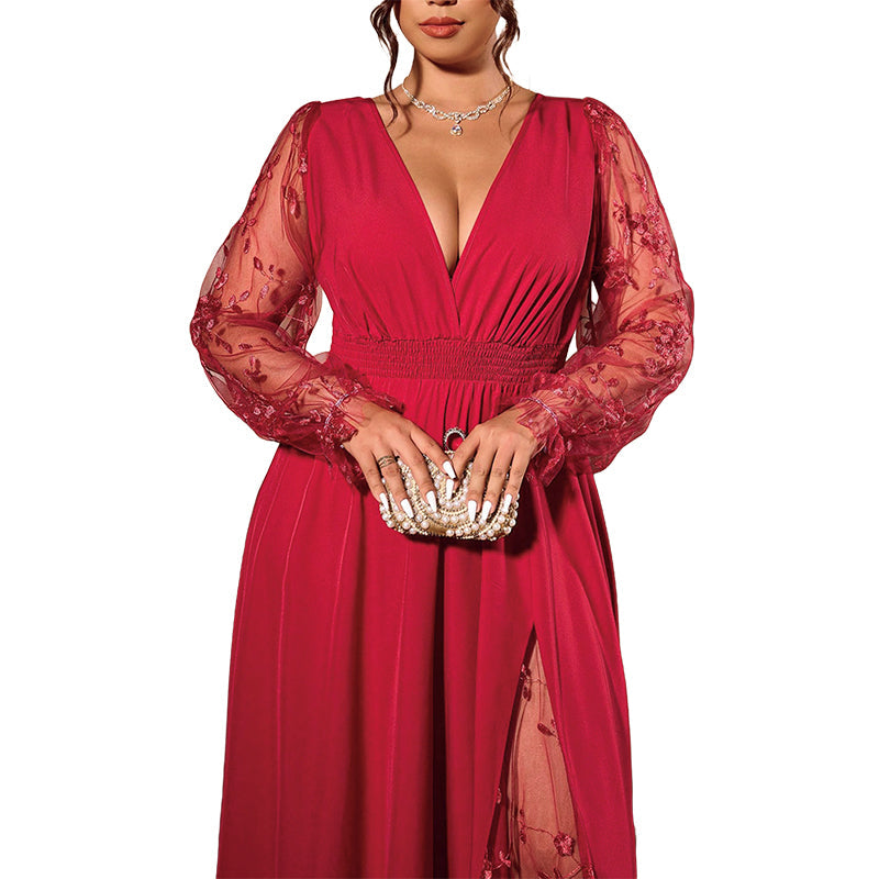 đ¸ Womenâs Elegant V Neck Lace Patchwork Maxi Dress â Elegant Feminine Style With Romantic Lace Details