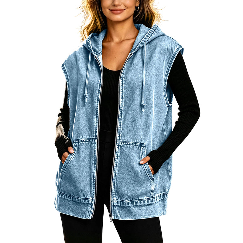 ⭐Trending Now⭐ Oversize Hooded Denim Vest – Utility Pockets & Relaxed Fit