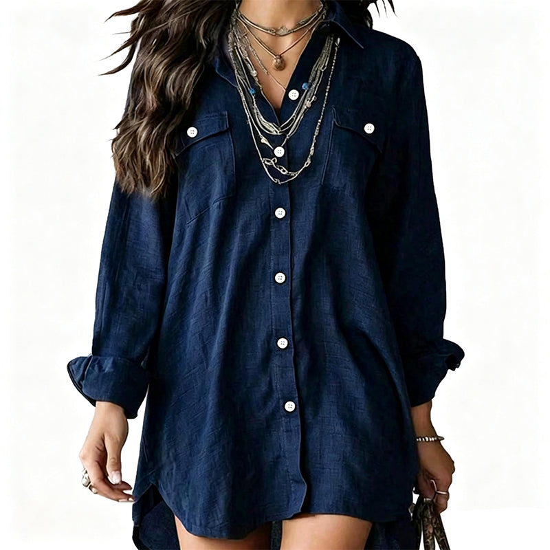 ๐ฟ Easy, Breezy Comfort | Women's Cotton-Linen Long-Sleeve Shirt Dress