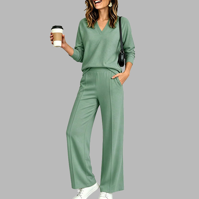 ๐ 2 Pieces, Endless Possibilities | Women's V-Neck Top & Wide-Leg Pants Set