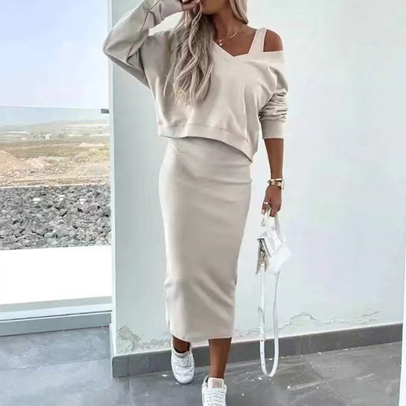 ⌛Limited-Time Offer-Women's Off-Shoulder Sweatshirt & Camisole Dress Set