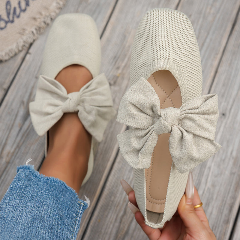 ๐ Easy Feminine Comfort | Women's Square-Toe Knit Bow Flat Shoes