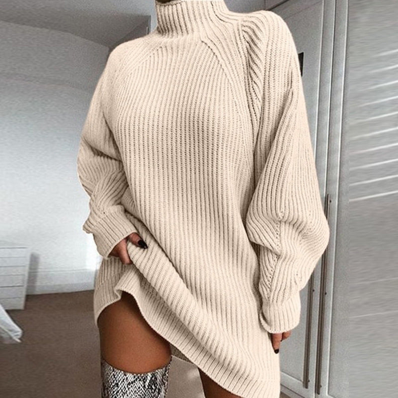 🧶 Cozy High Neck, Flattering Relaxed Drape | Women's Knit Sweater Dress