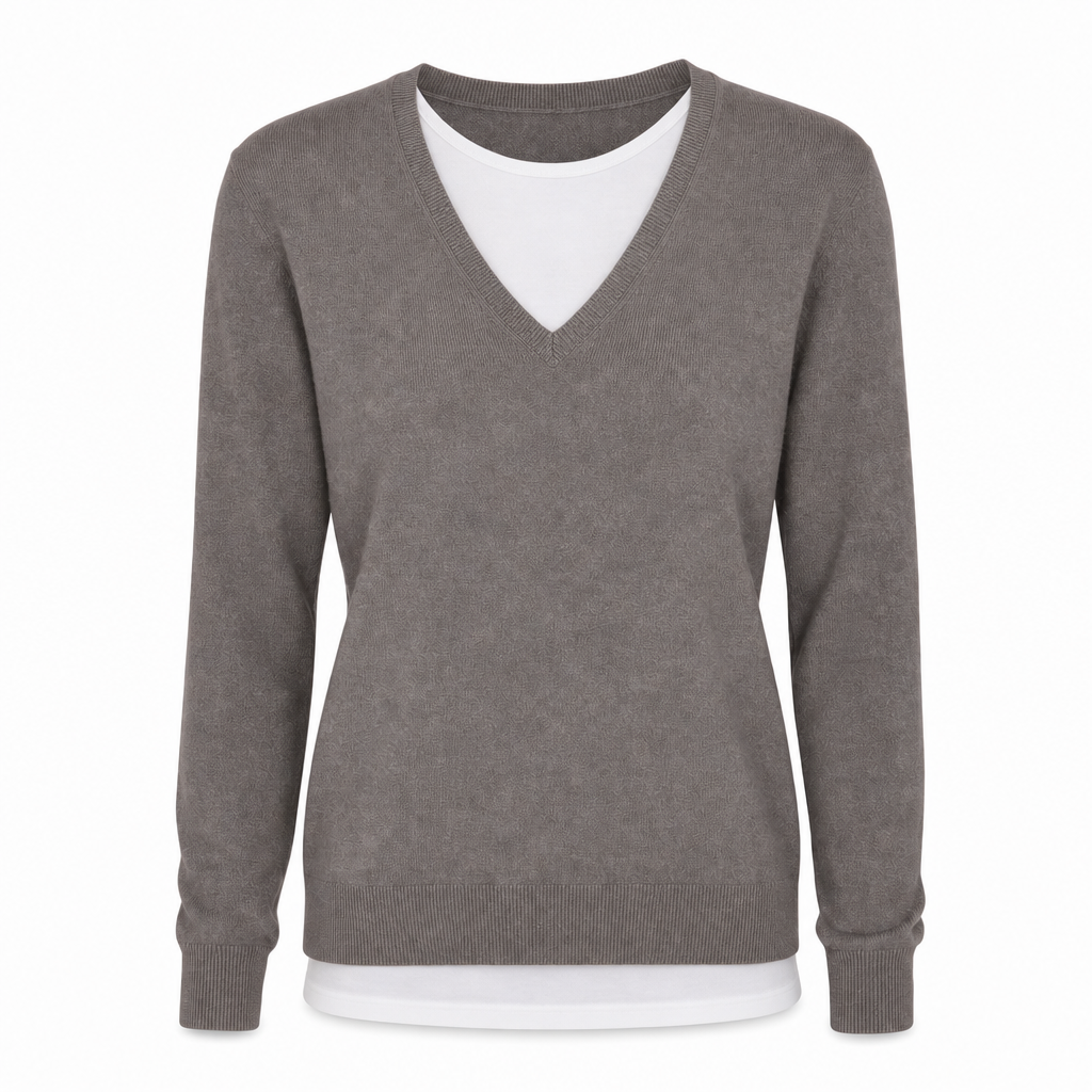 Women's Fake Two-Piece V-Neck Knit Top
