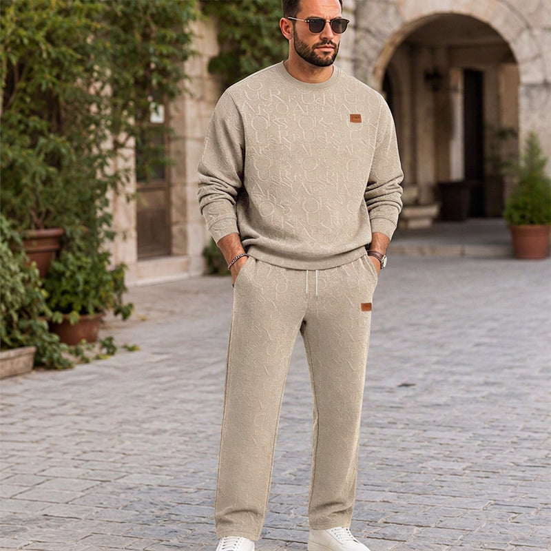 Men's Jacquard Letter Sweatshirt & Drawstring Pants Set