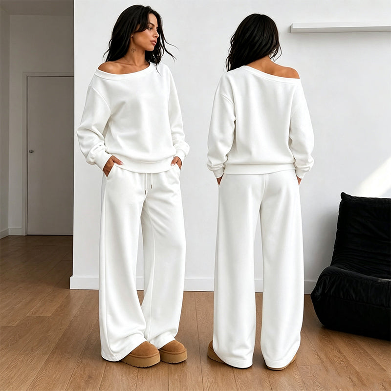Women's Casual Off-Shoulder Top & Wide-Leg Pants Set