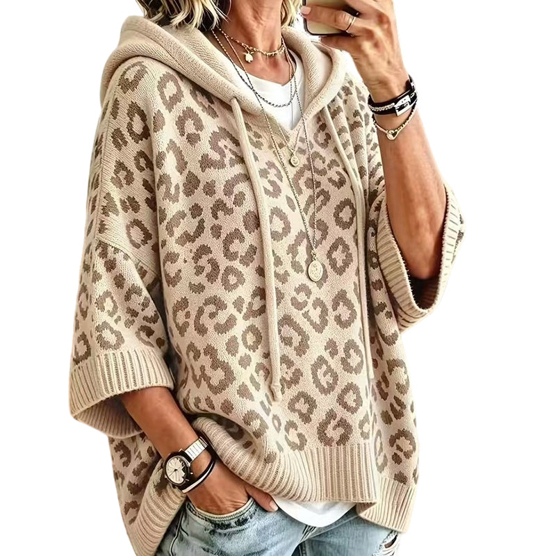 Women’s Leopard Print Knitted Hoodie