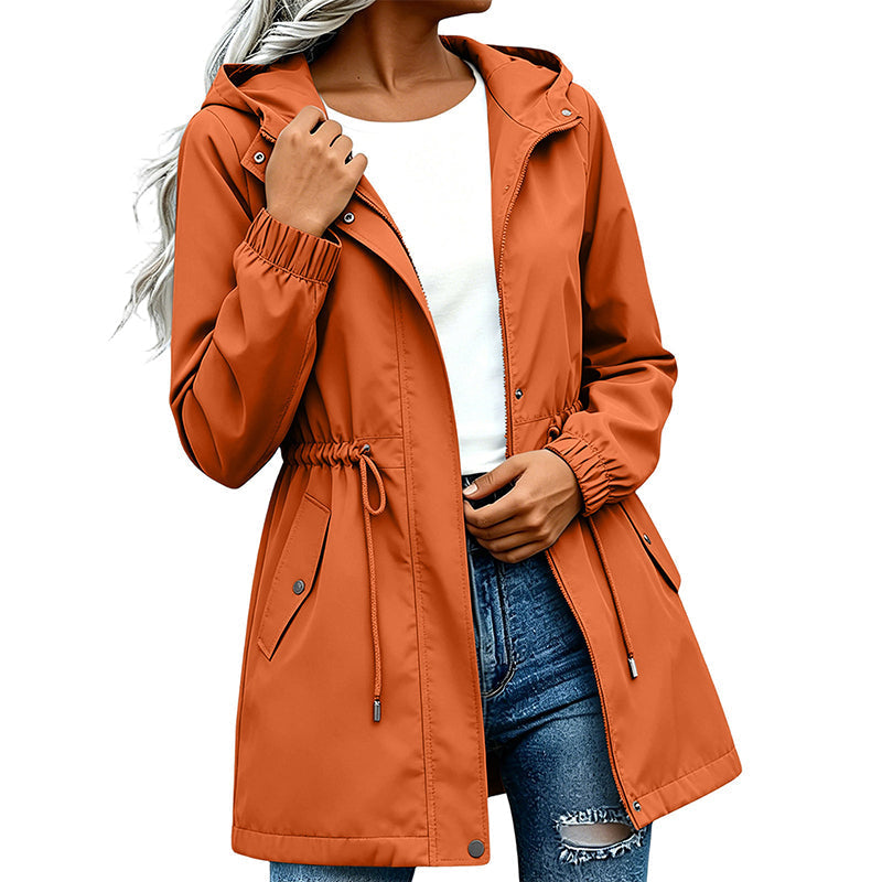 Women's Mid-Length Hooded Windbreaker Jacket
