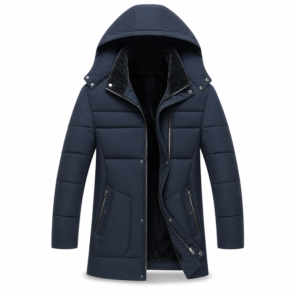 Men's Mid-Length Winter Padded Thickened Business Casual Cotton Coat for Middle-Aged Men