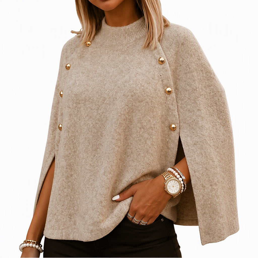 ๐Black Friday Mega Deal โ 50% off!๐ โ๏ธ Women's Buttoned Knit Cape Poncho Sweater
