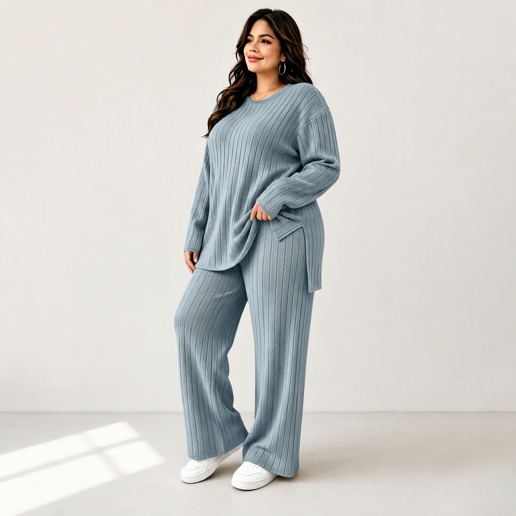 💖Black Friday Mega Deal – 50% off!💖 ☕️Women's Ribbed Knit Side-Slit Top & Pants Set