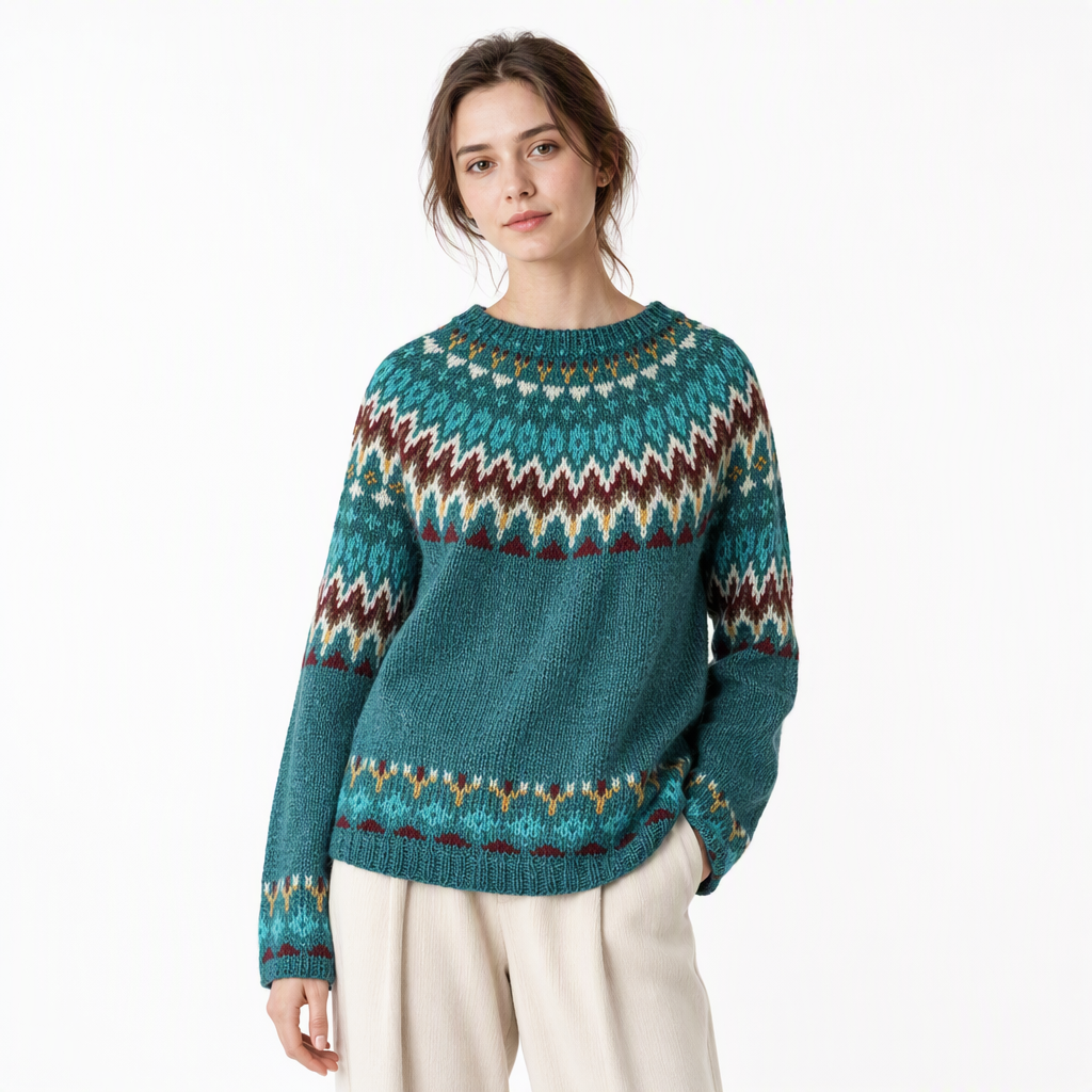 Women's Loose Fit Crewneck Color Block Knit Pullover Sweater