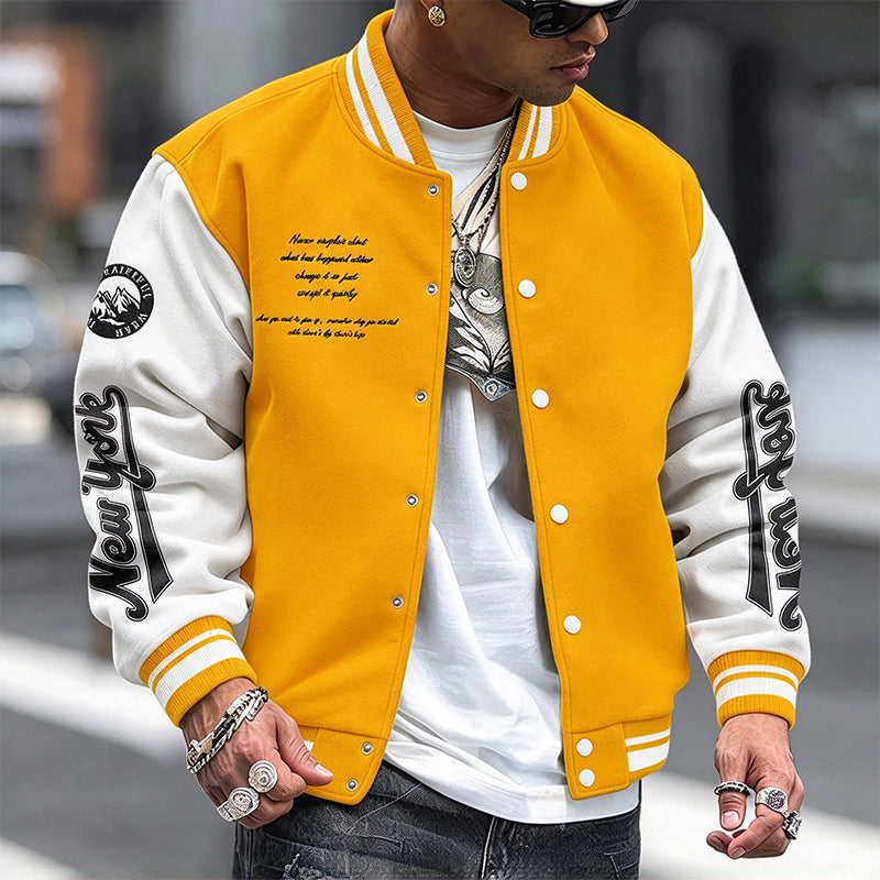 🧥 Bold Contrast Look, Easy Sporty Comfort | Men's Casual Color-Block Baseball Jacket