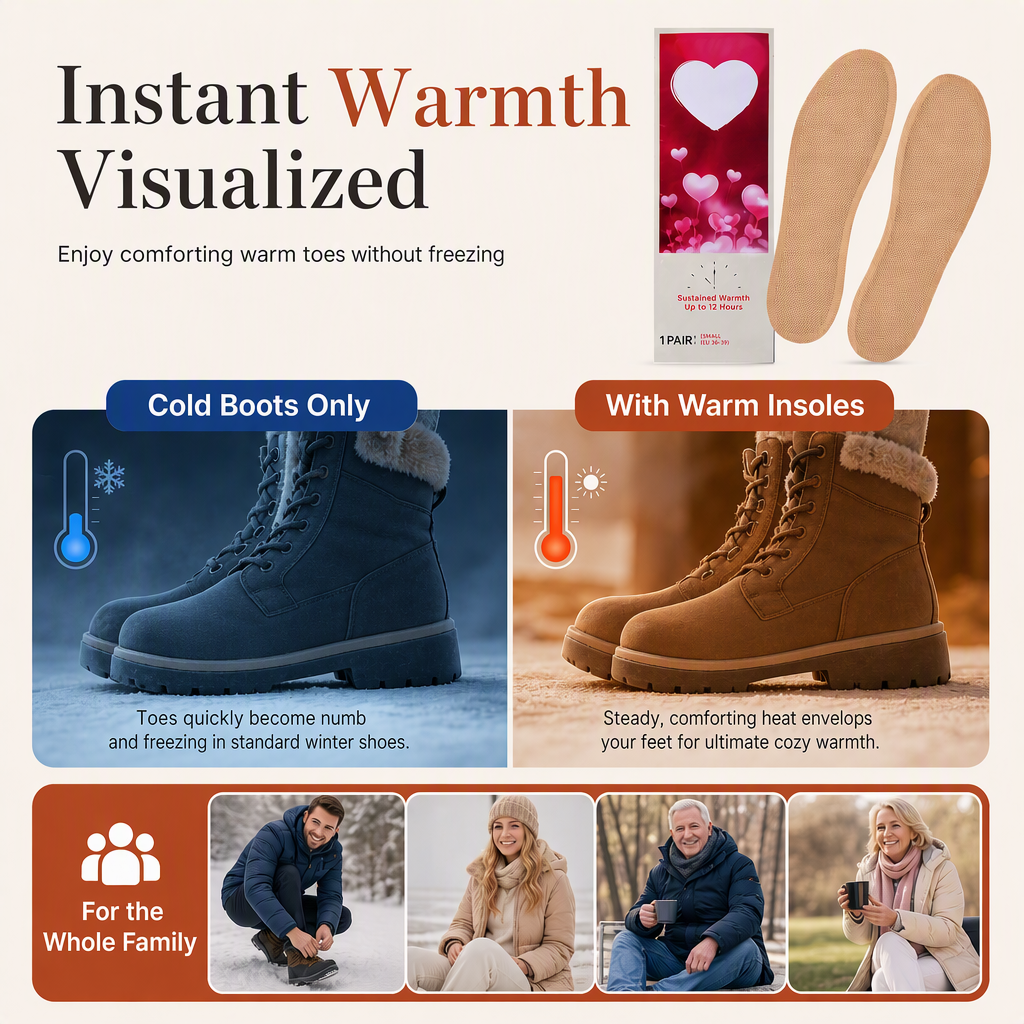 🔥 Steady Warmth, All-Day Foot Comfort | Disposable Heating Insoles Constant Temperature Foot Warmers for Men Women and Kids