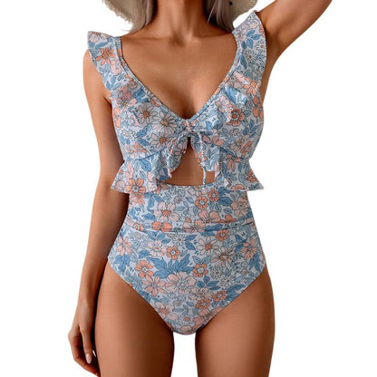 🎉 LIMITED TIME 50% OFF! 🩱 Ruffle V-Neck Swimsuit – Tummy Control & Adjustable Tie-Back Fit 🌊