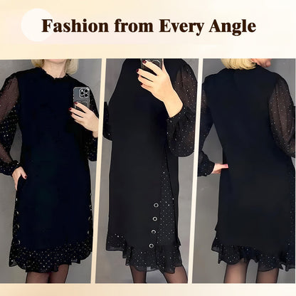✨ Flattering Elegance | Women's Rhinestone Round-Neck Midi Dress