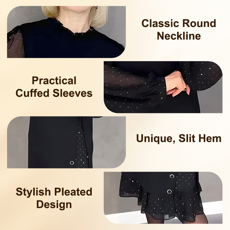 ✨ Flattering Elegance | Women's Rhinestone Round-Neck Midi Dress