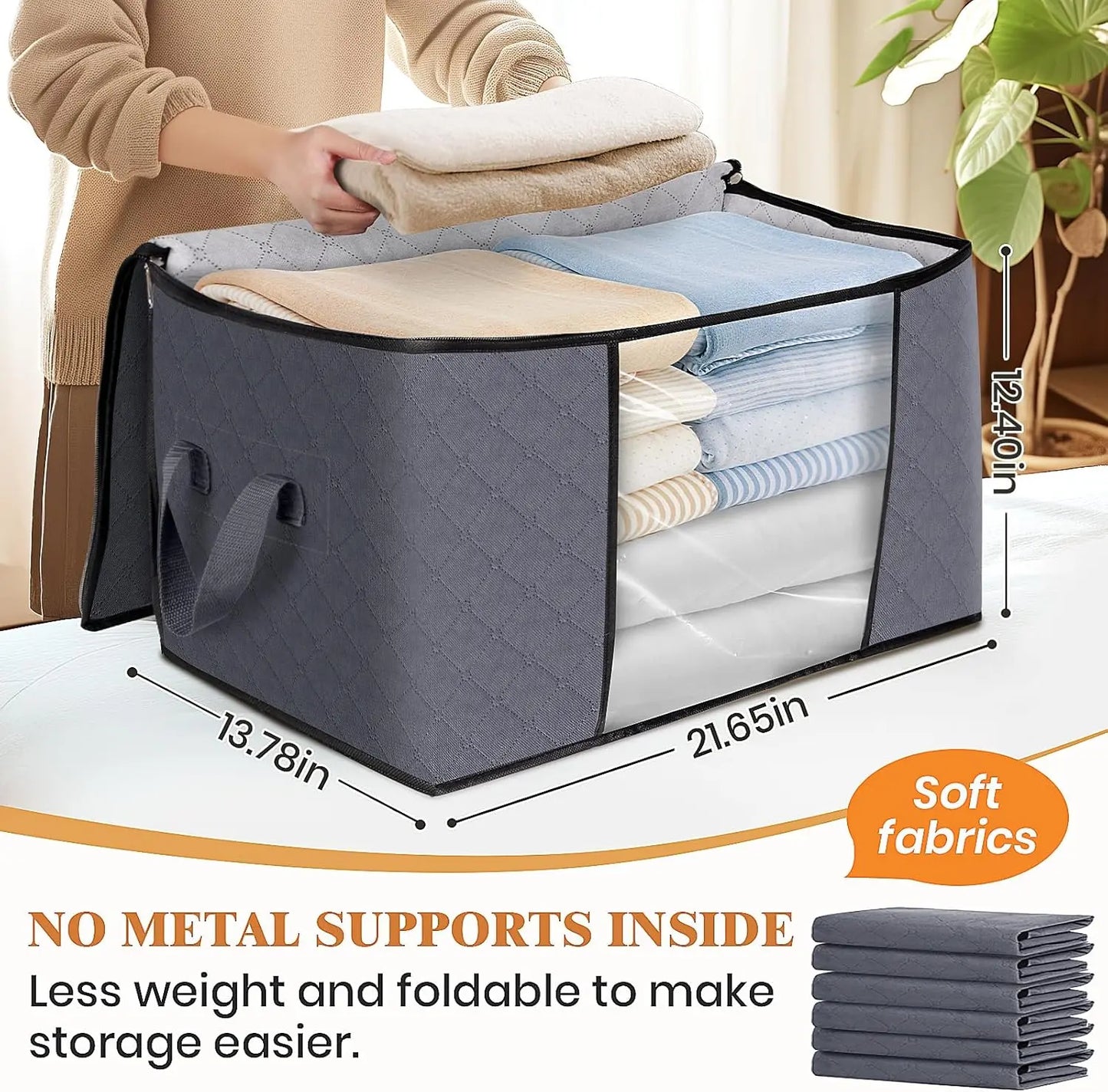 6-piece/12 piece clothing storage bag with foldable thick cloth blanket, used for organizing clothing storage bags and bedding bags (gray)