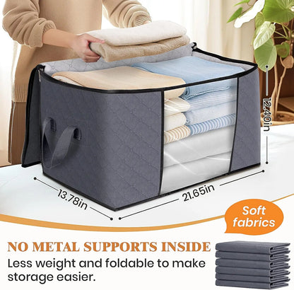 6-piece/12 piece clothing storage bag with foldable thick cloth blanket, used for organizing clothing storage bags and bedding bags (gray)
