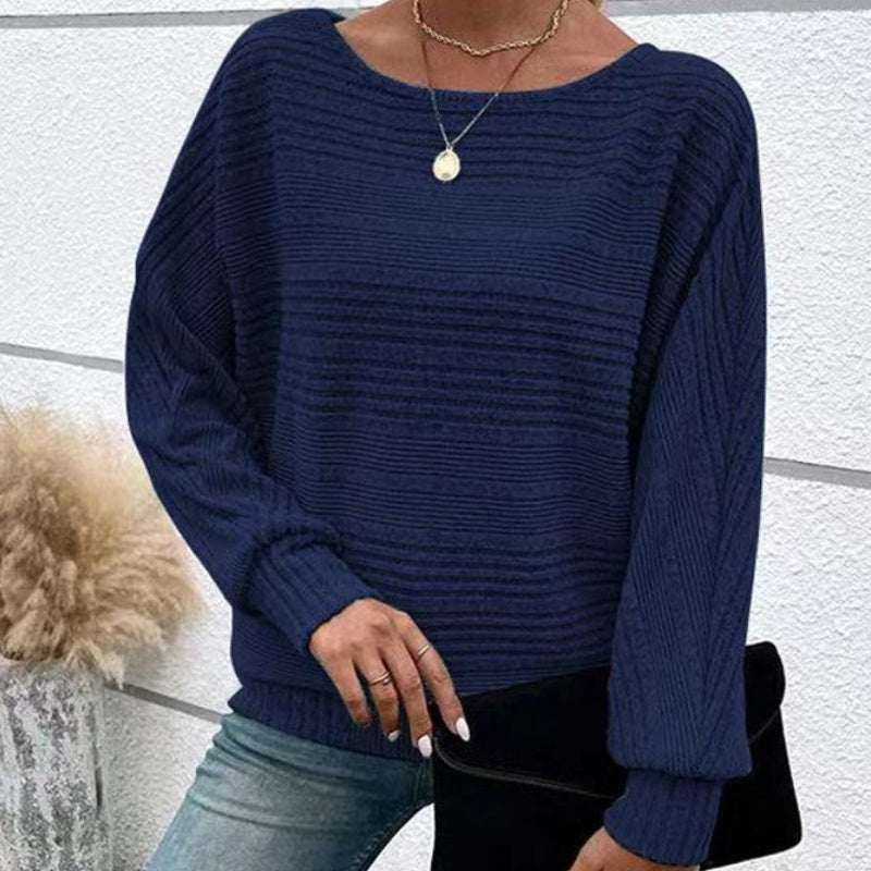 🎁New arrival 50% OFF💥Solid Round-Neck Striped Top with Long Sleeves