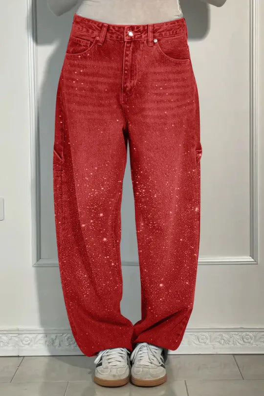 🔥Limited-time offer-Rhinestone-Embellished Straight-Leg Jeans