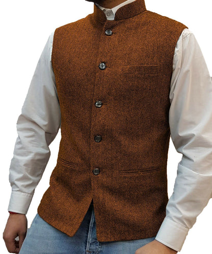 🔥Limited-time offer-Men's Herringbone Waistcoat with Stand Collar