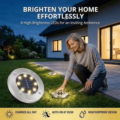 🔥Stainless steel solar-powered ground light with 8 LED bulbs