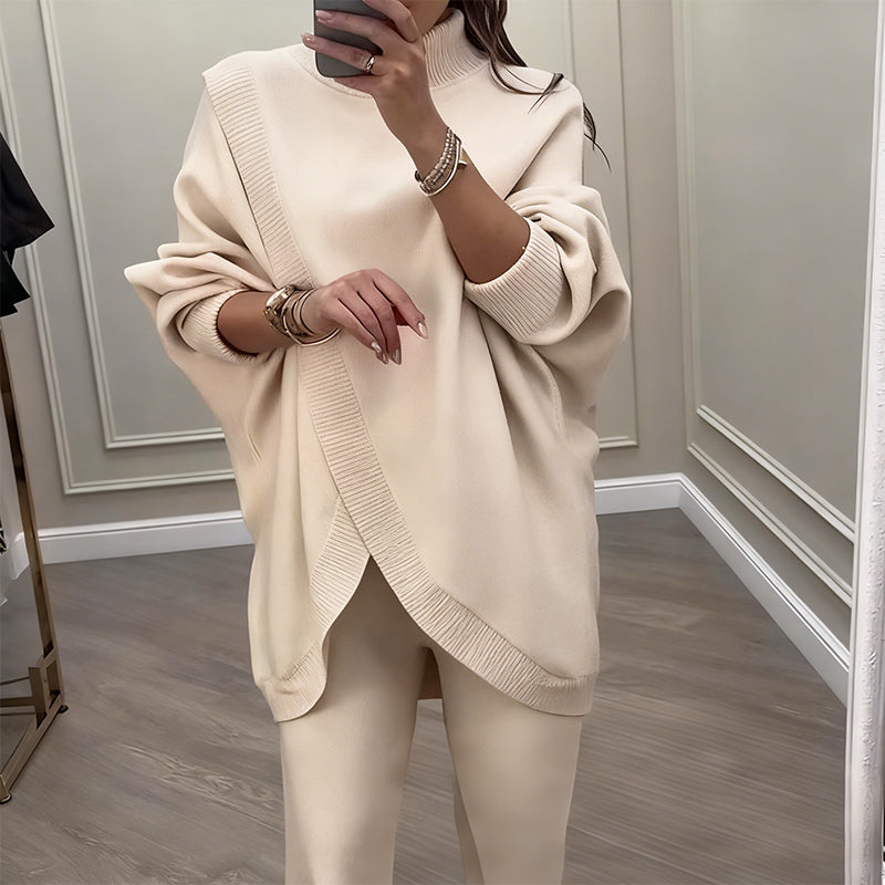 ! Women's 2-piece set – Asymmetrical sweater + wide-leg pants, relaxed fit and soft fabric, ultra comfortable 👚✨