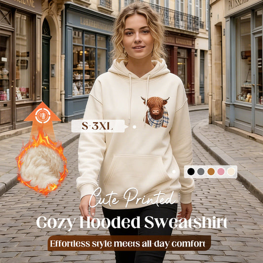 🐮 51% OFF!!🎁Cute Highland Cow Cozy Fleece-Lined Hooded Sweatshirt