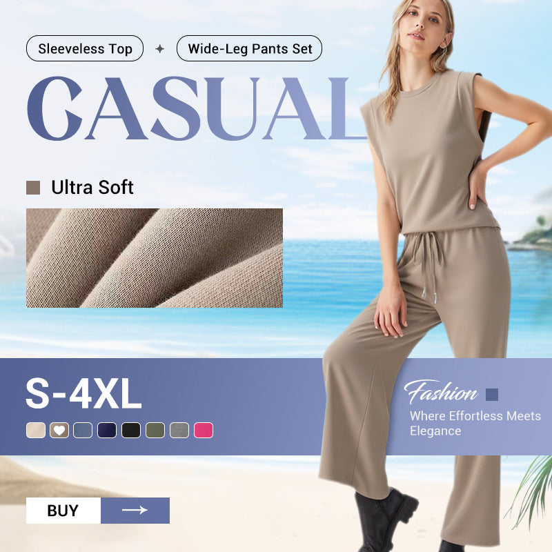 2026 New Women's Casual Sleeveless Top & Wide-Leg Pants Set