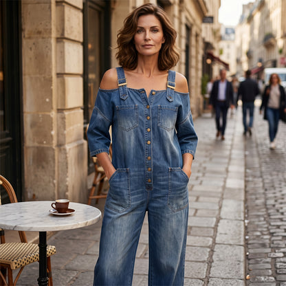 🔥Limited-time offer-Loose Fit Wide-Leg Overall Jumpsuit with Pockets