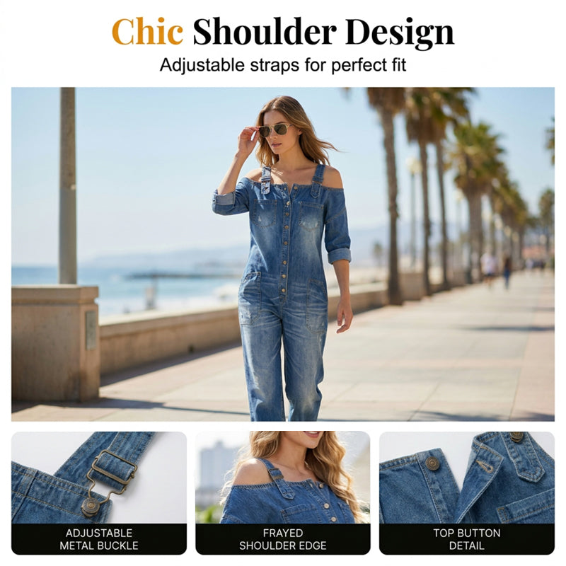 🔥Limited-time offer-Loose Fit Wide-Leg Overall Jumpsuit with Pockets