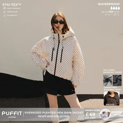 Wide-Brim Hood Short Oversized Rain Jacket With Bubble Hem,👍⛈️Waterproof & Lightweight & Adjustable Cuffs