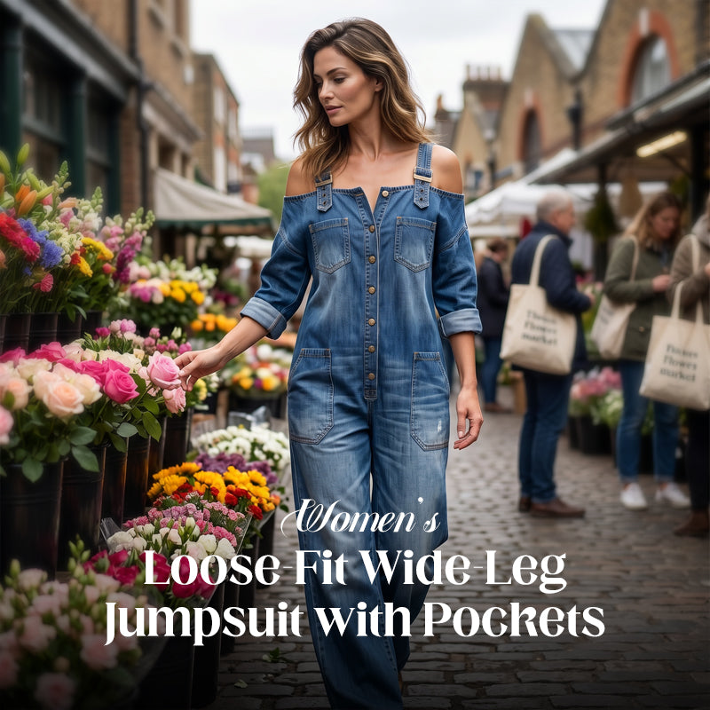 🔥Limited-time offer-Loose Fit Wide-Leg Overall Jumpsuit with Pockets