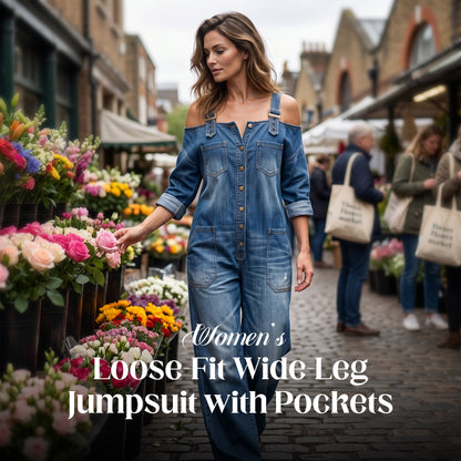 🔥Limited-time offer-Loose Fit Wide-Leg Overall Jumpsuit with Pockets