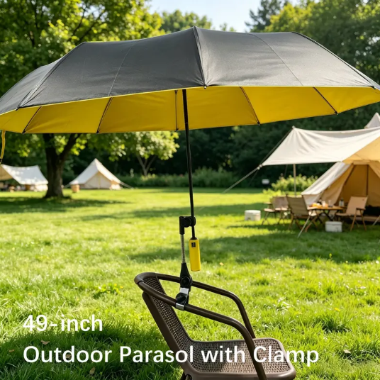 Outdoor Camping Sunshade Umbrella with Clip, Sun Parasol Umbrella, 49-Inch Large Canopy, UV Protection, Beach Gear, Ideal for Travel, Fishing, Golf, Sports Events, Lightweight Canopy