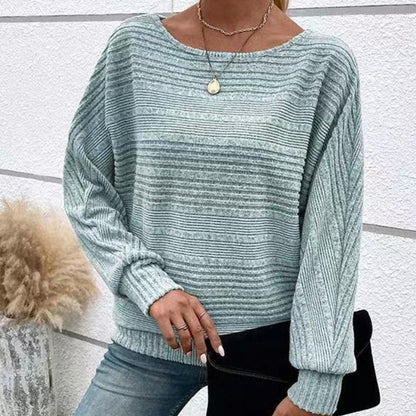 🎁New arrival 50% OFF💥Solid Round-Neck Striped Top with Long Sleeves